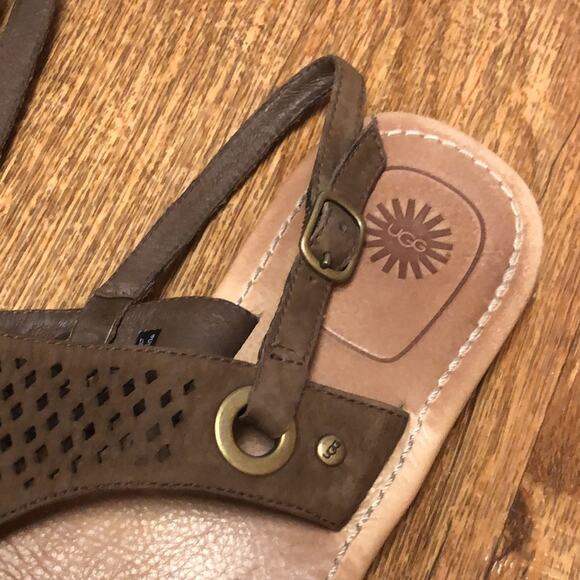UGG Brown Laser Cut Thong Flip Flops Size 9 - Picture 4 of 8
